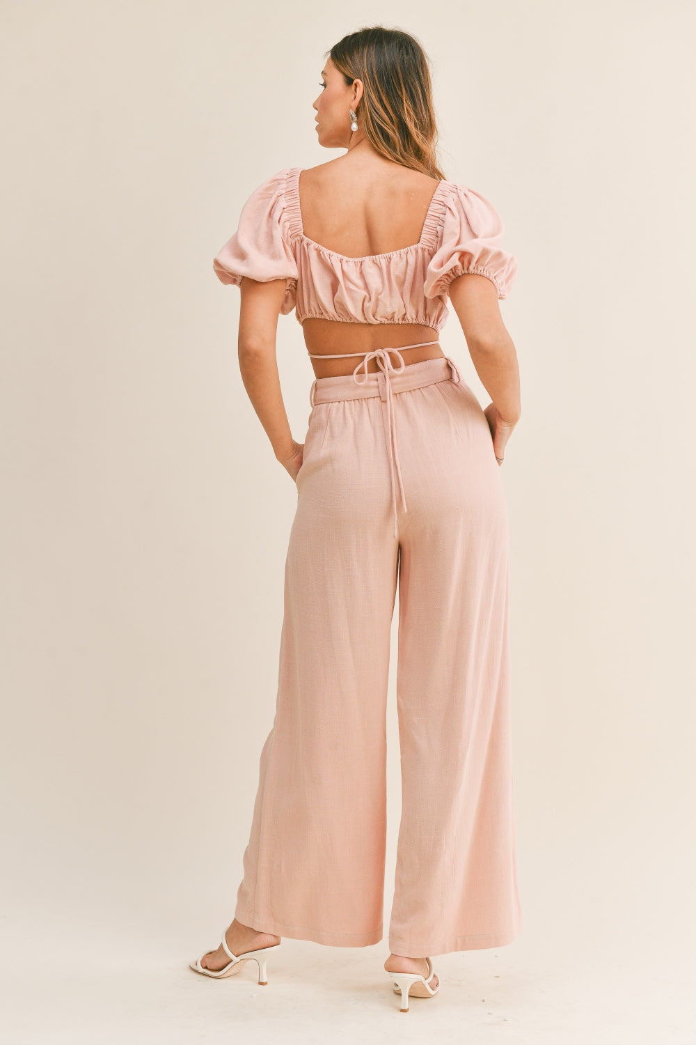 Linen Viscose Crop and Pant Set