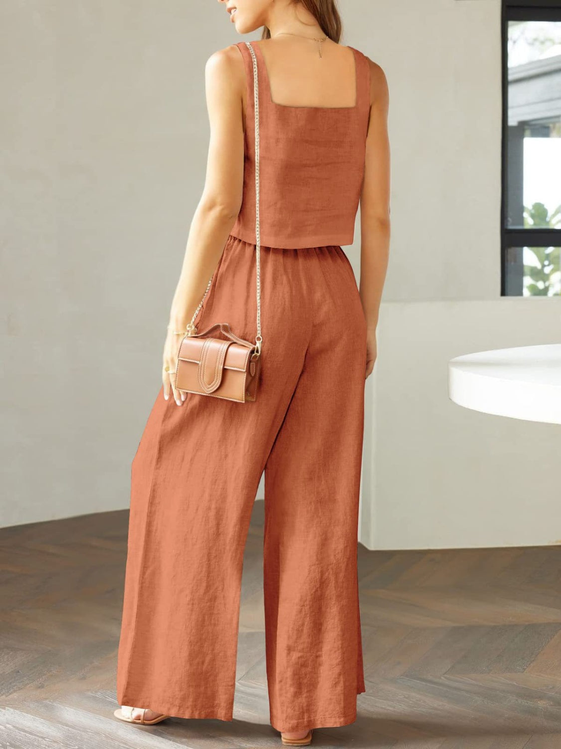 Cotton Top and Wide Leg Pants Set