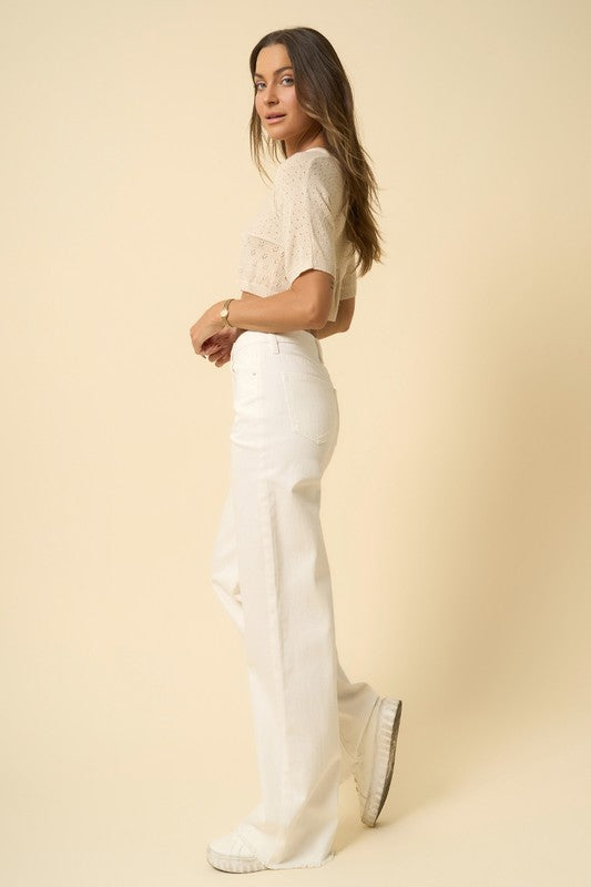 Cotton High Rise Wide Leg Jeans