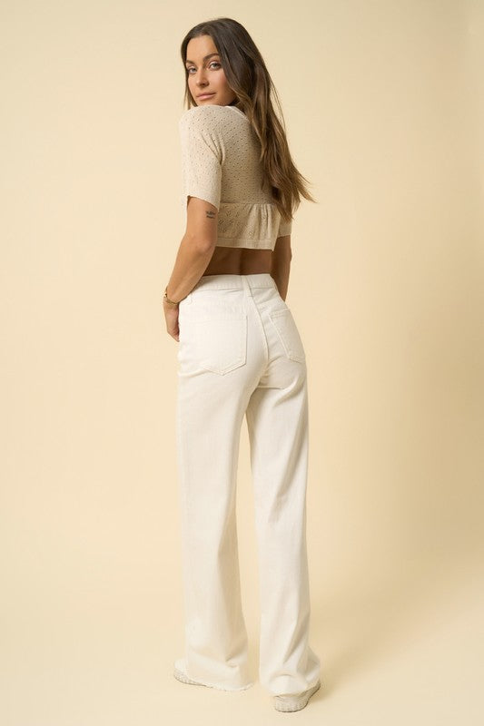 Cotton High Rise Wide Leg Jeans