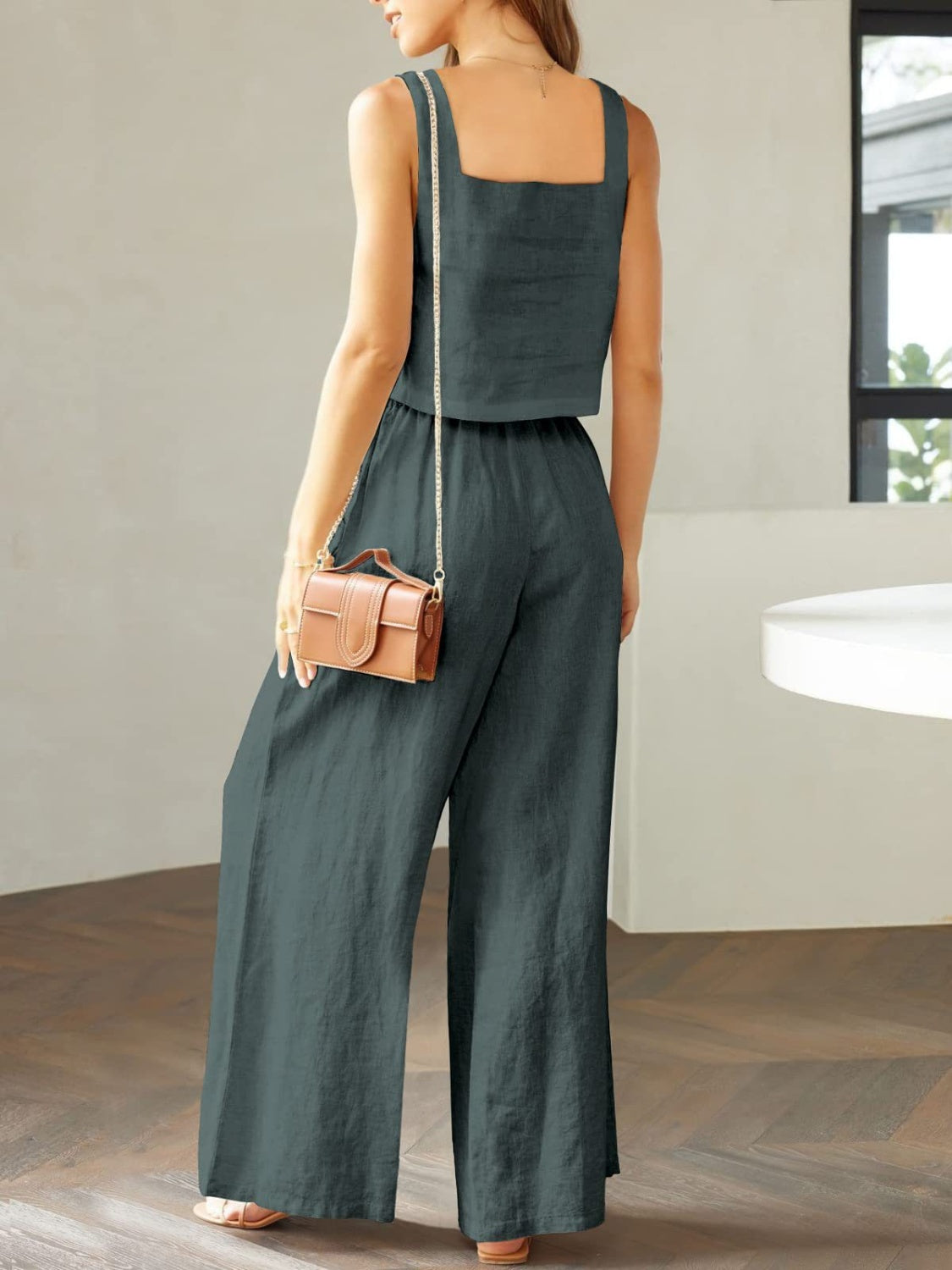 Cotton Top and Wide Leg Pants Set