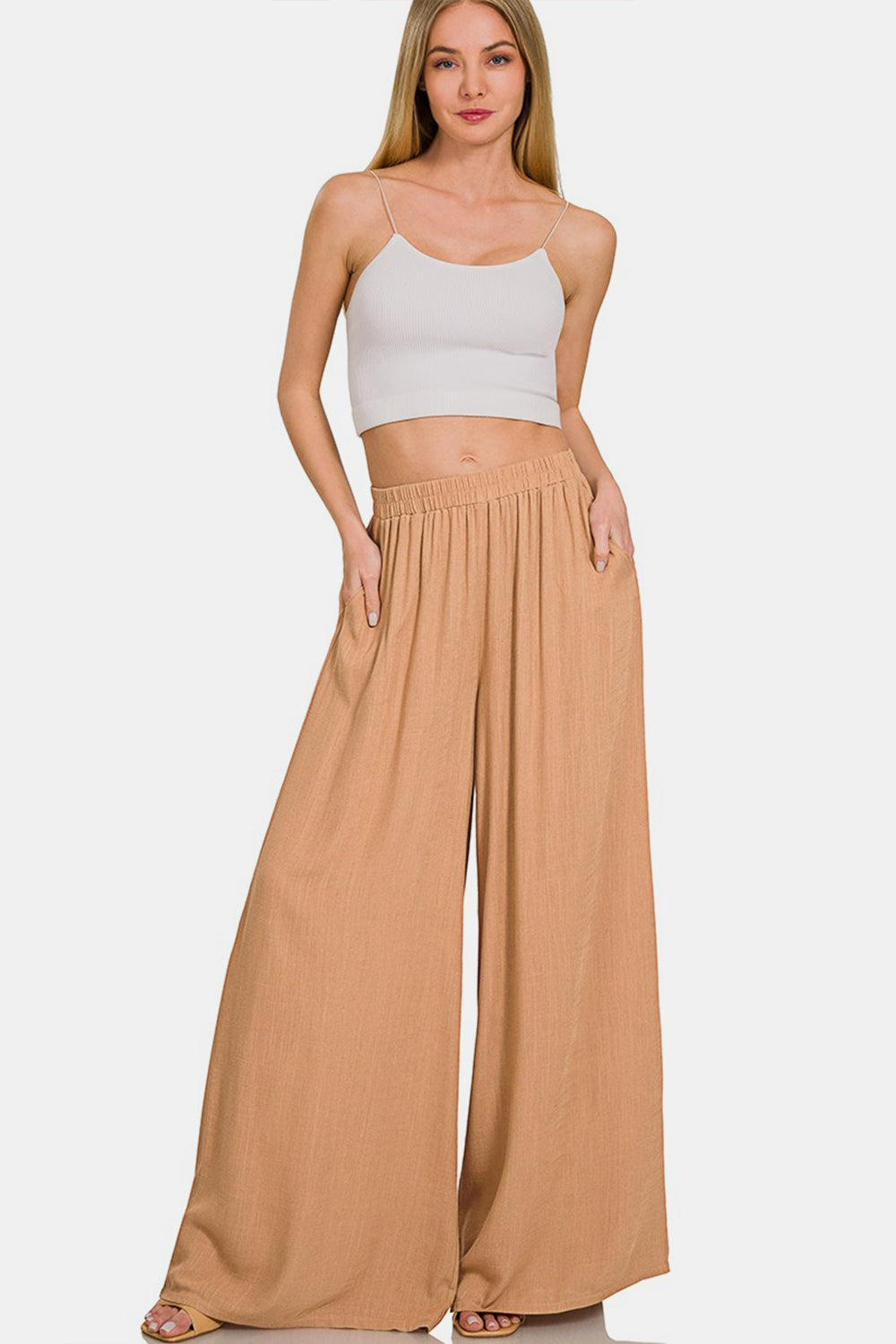 Linen Blend Wide Leg Pants