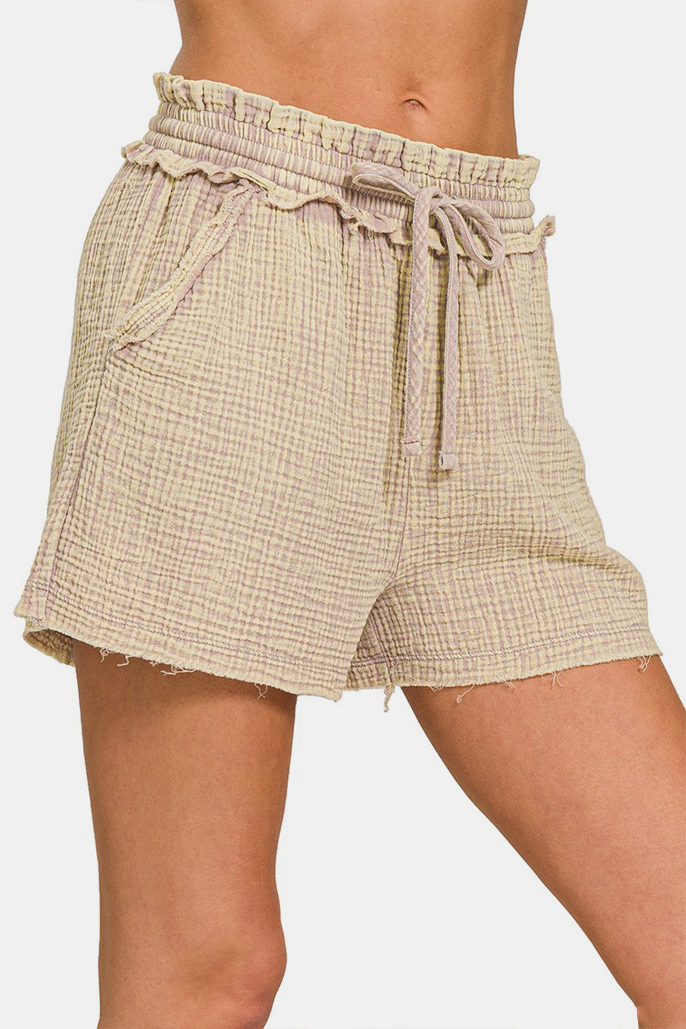 Frayed Hem Drawstring Shorts