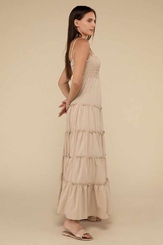 Beige Woven Maxi Dress