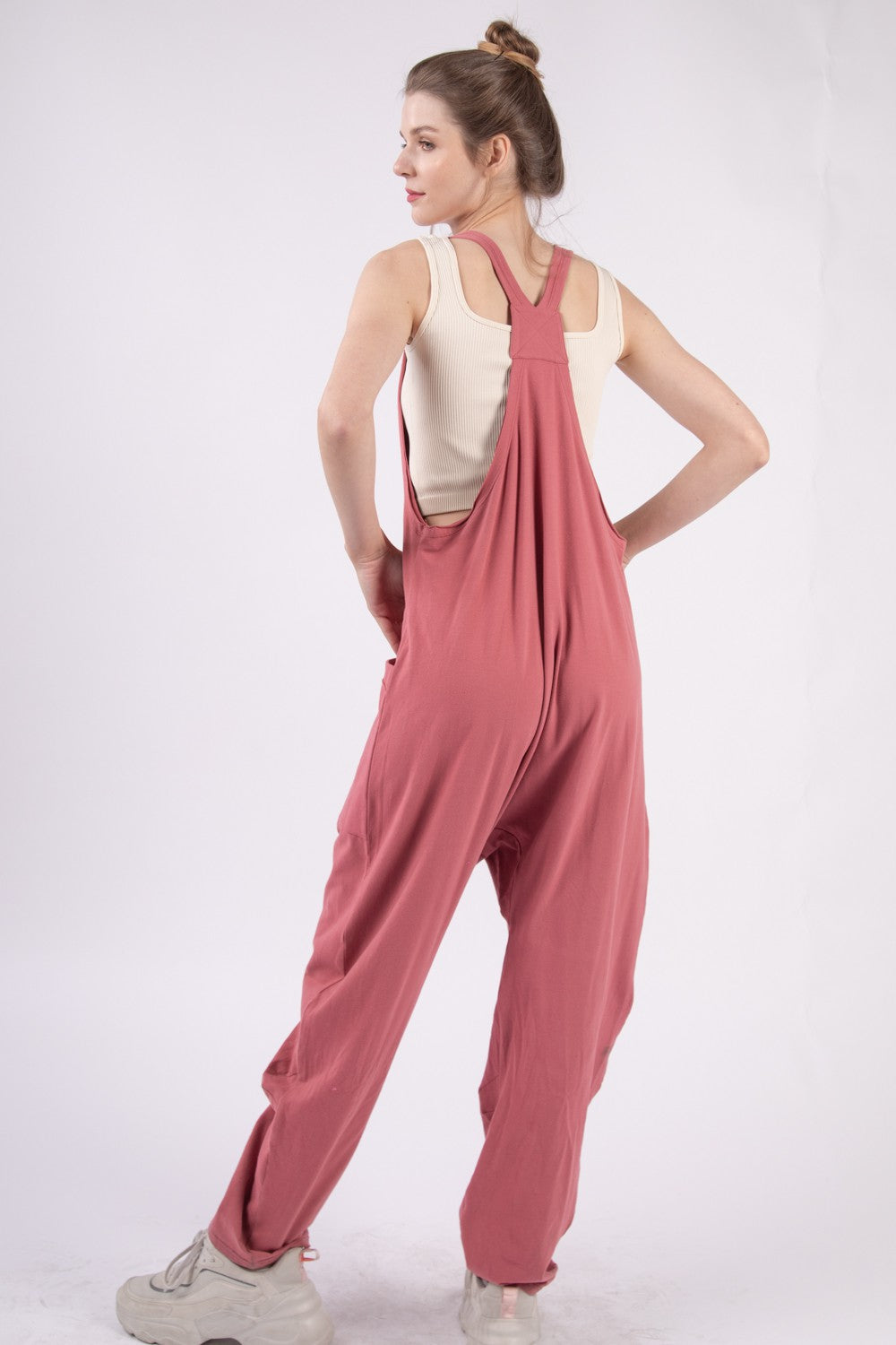 Cotton Plunge Jumpsuit with Pockets