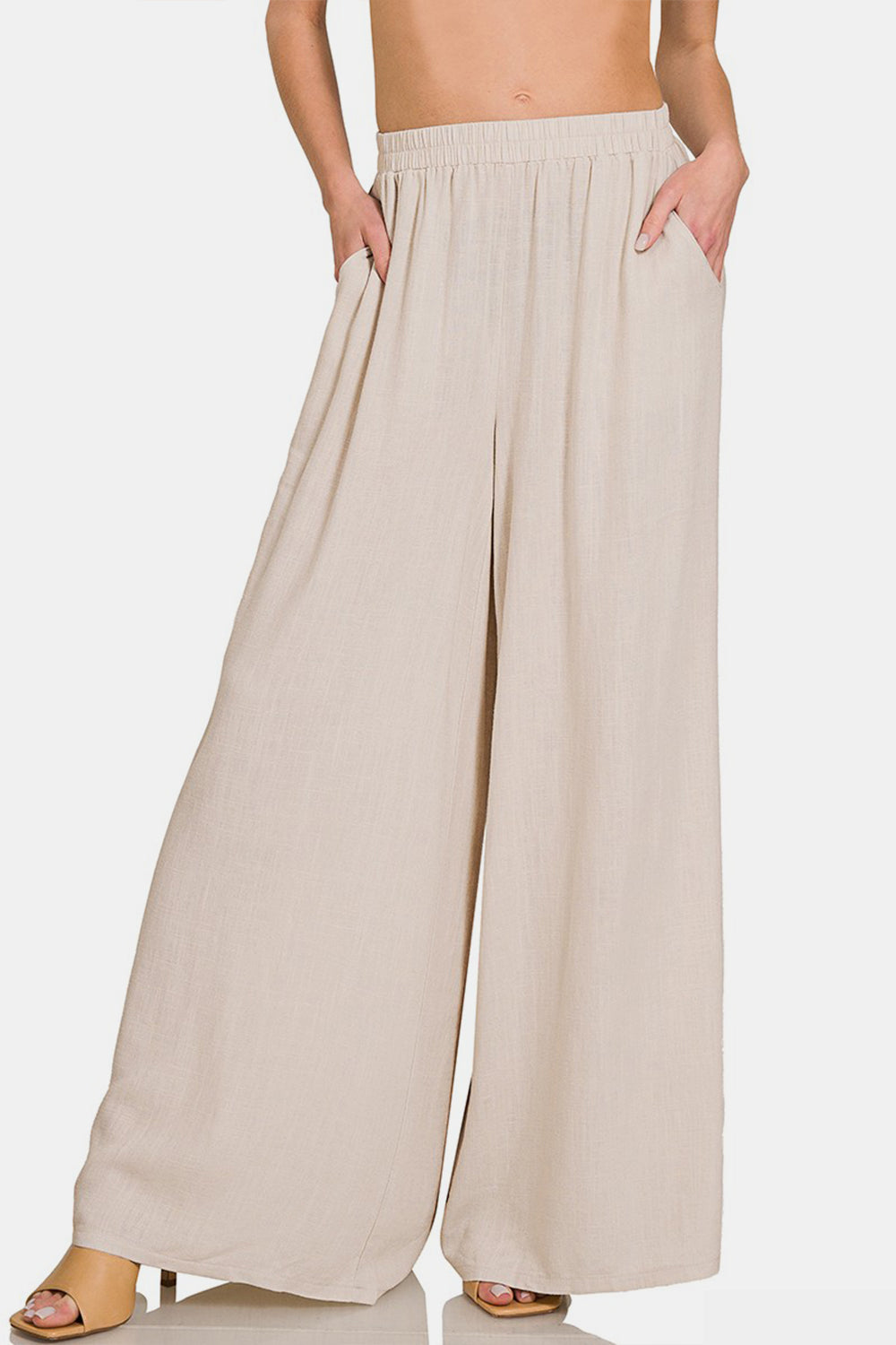 Linen Blend Wide Leg Pants