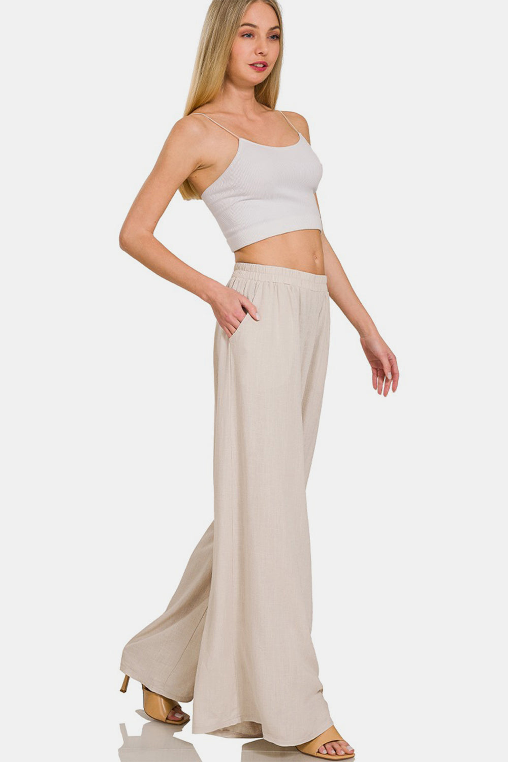 Linen Blend Wide Leg Pants