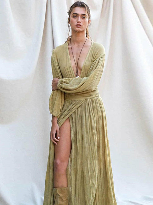 Olive Long Sleeve Maxi Dress