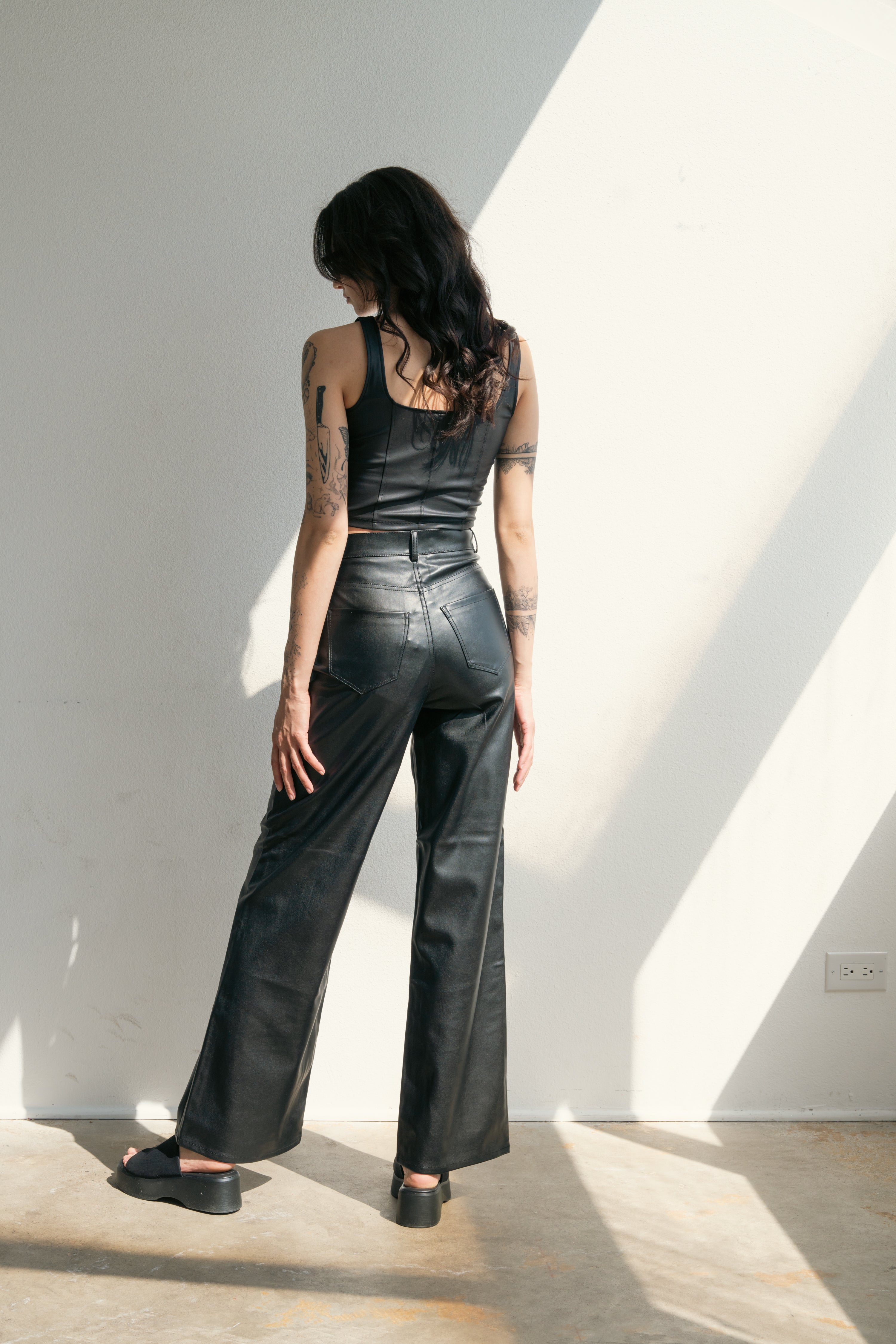 Vegan Leather Wide Leg Pants