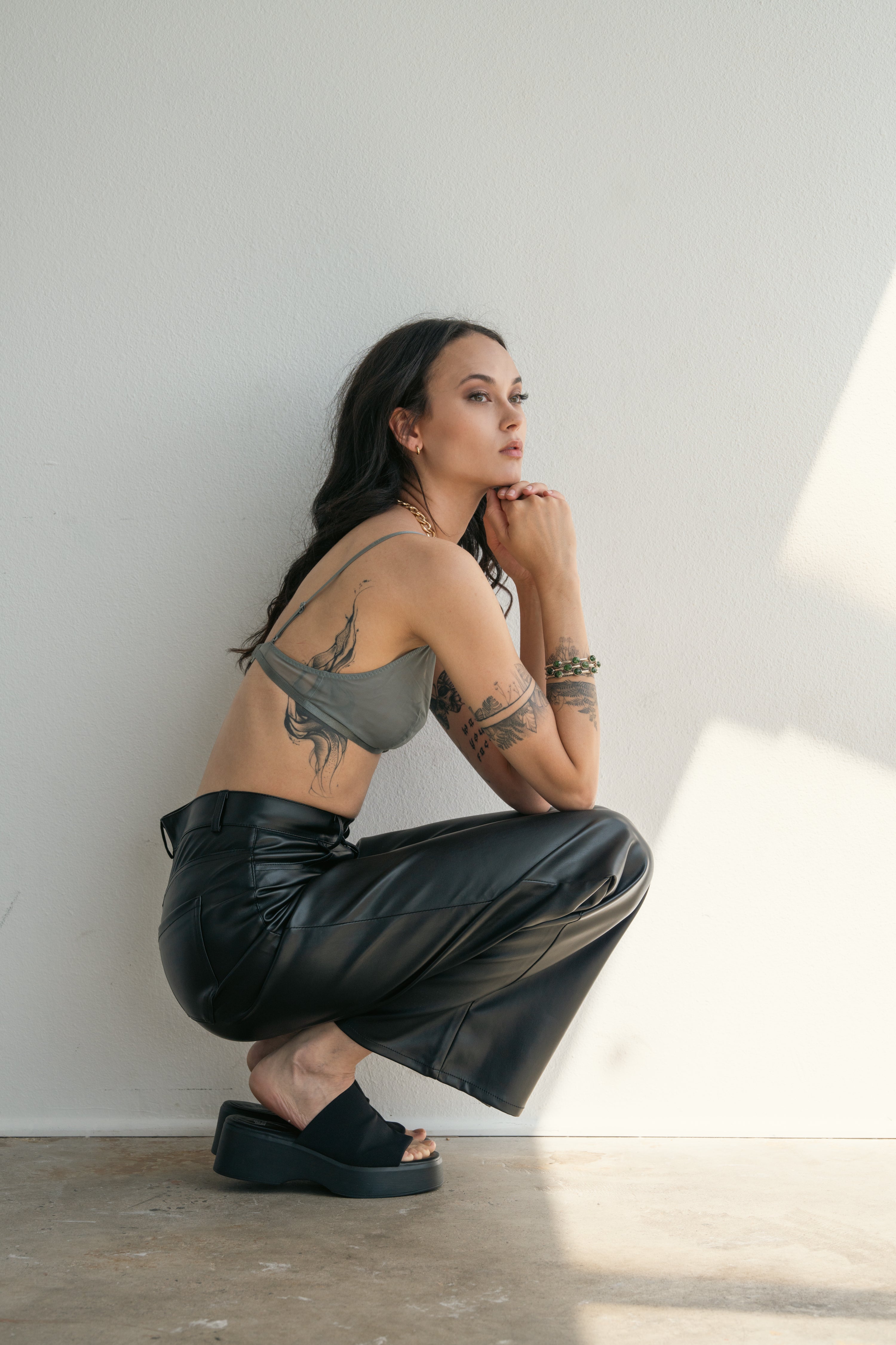 Vegan Leather Wide Leg Pants