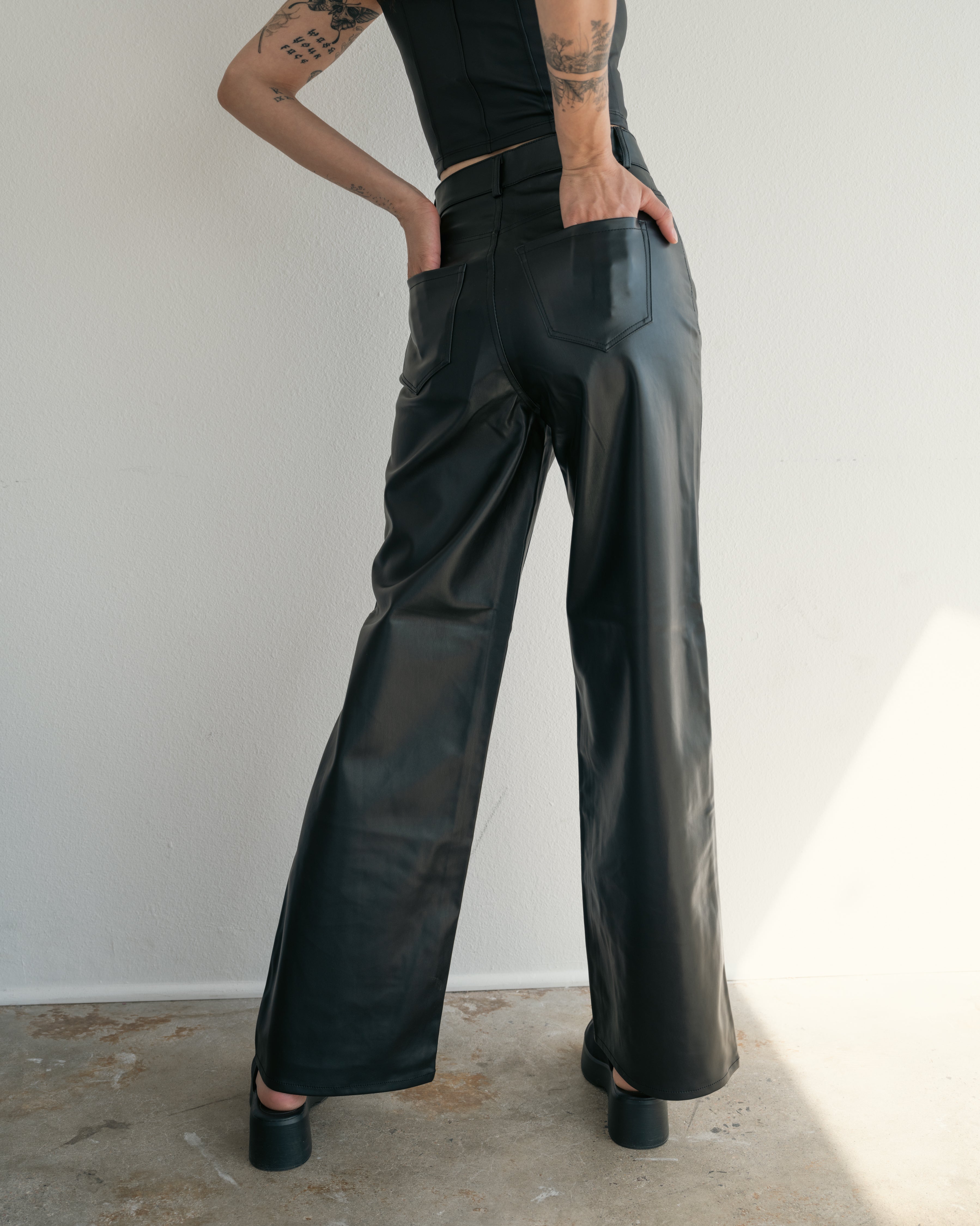 Vegan Leather Wide Leg Pants