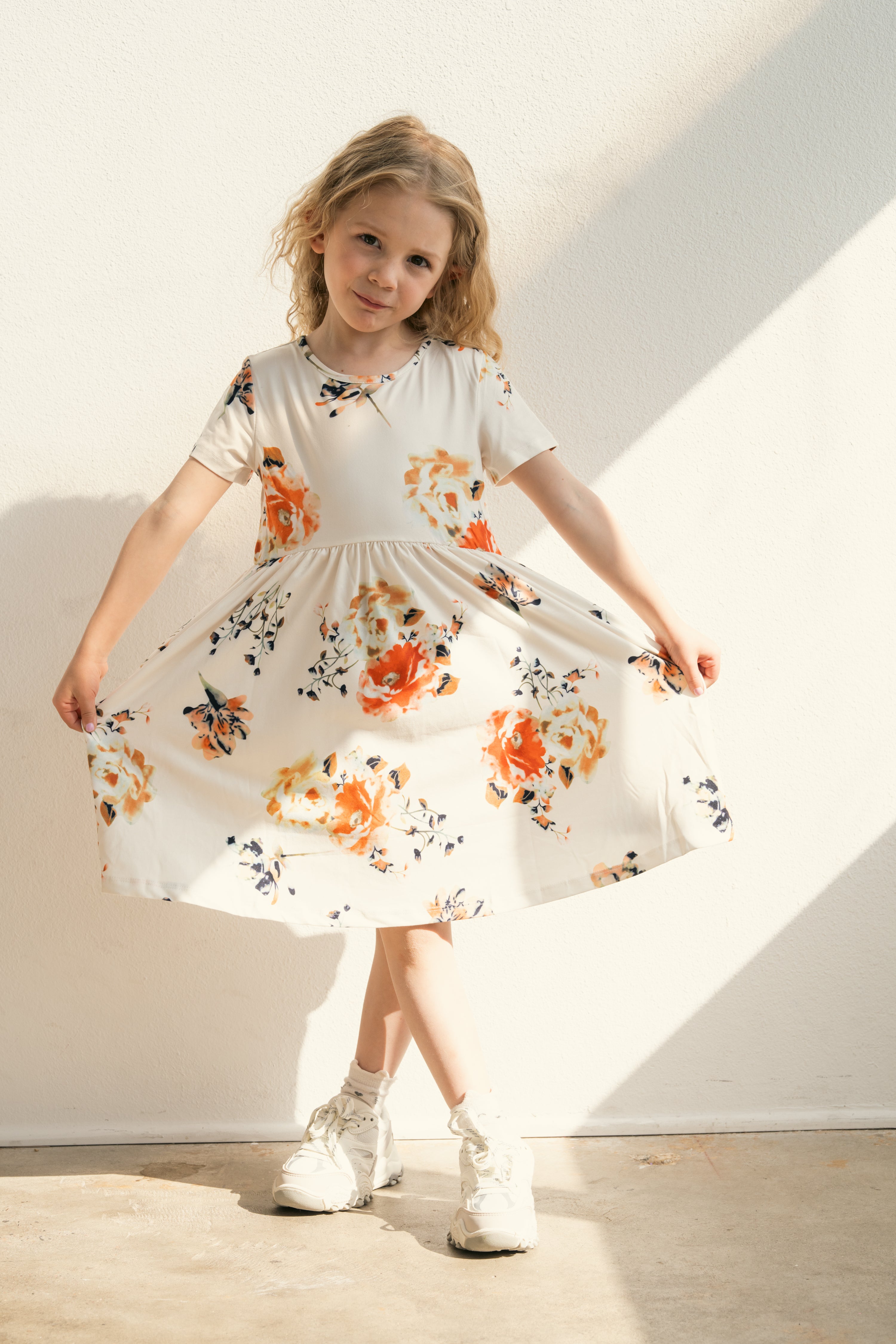 Blossom Noir - Girls’ Cotton Floral Dress