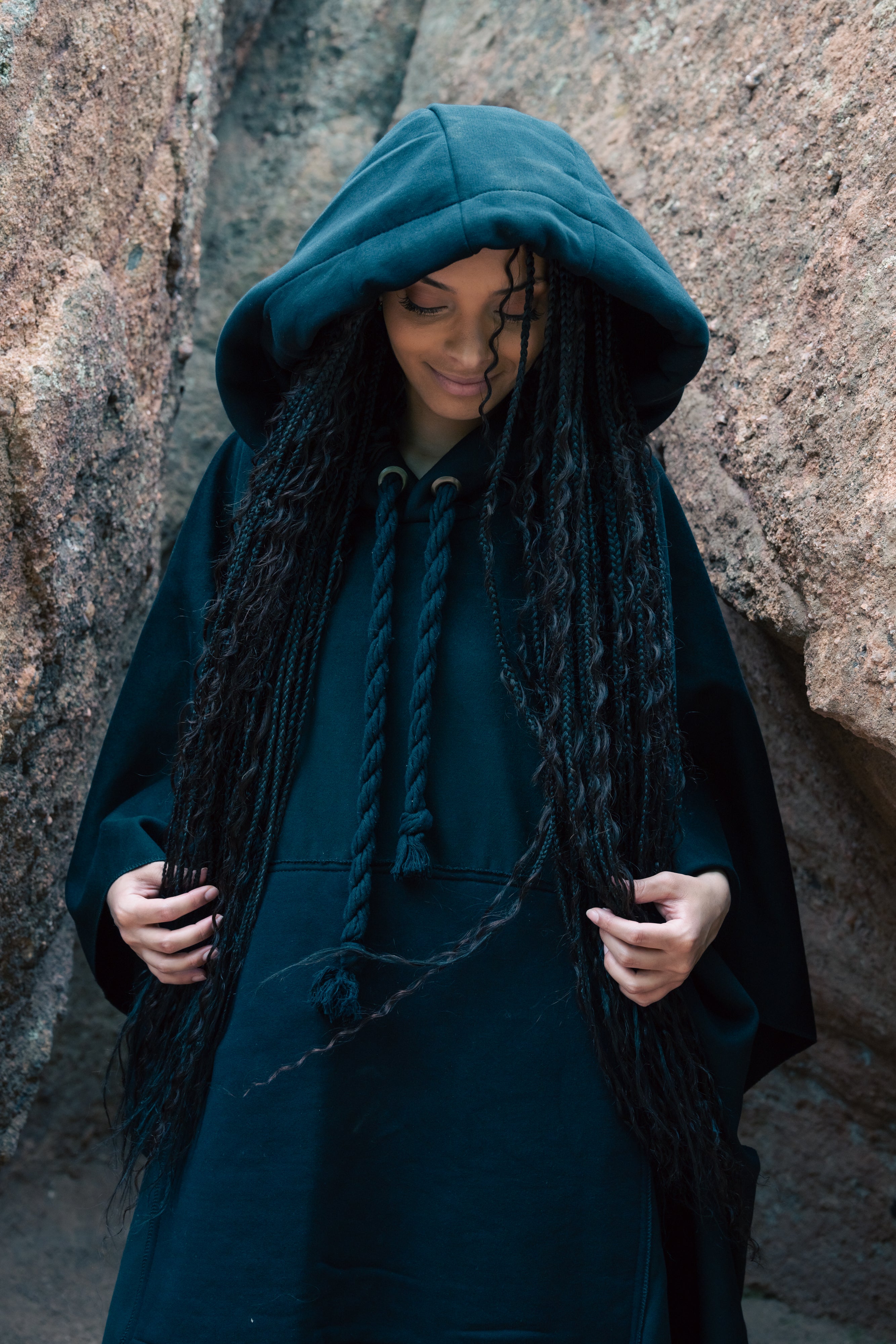 Cotton Hooded Black Cape