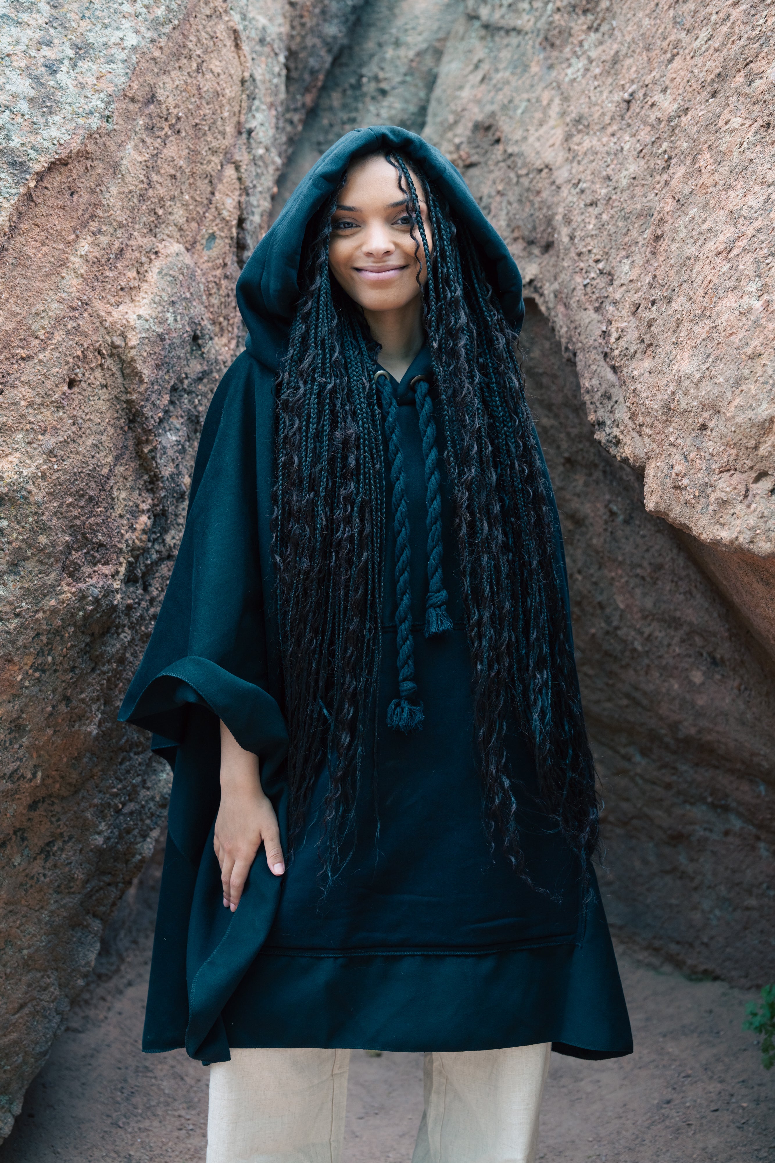 Cotton Hooded Black Cape