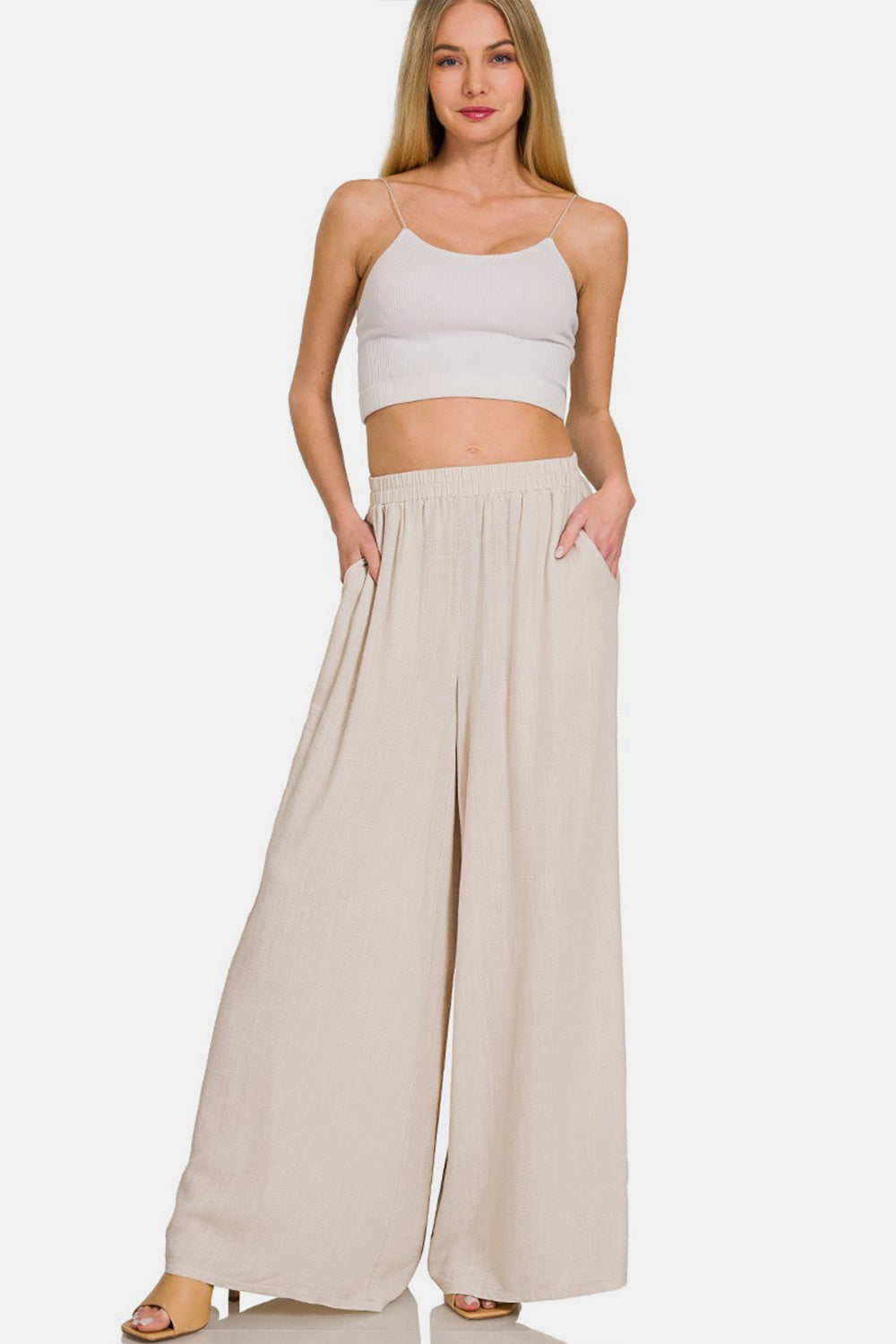 Linen Blend Wide Leg Pants