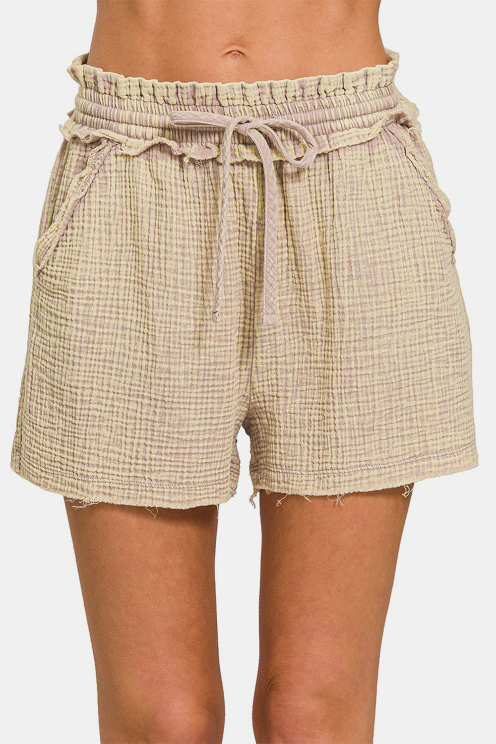 Frayed Hem Drawstring Shorts