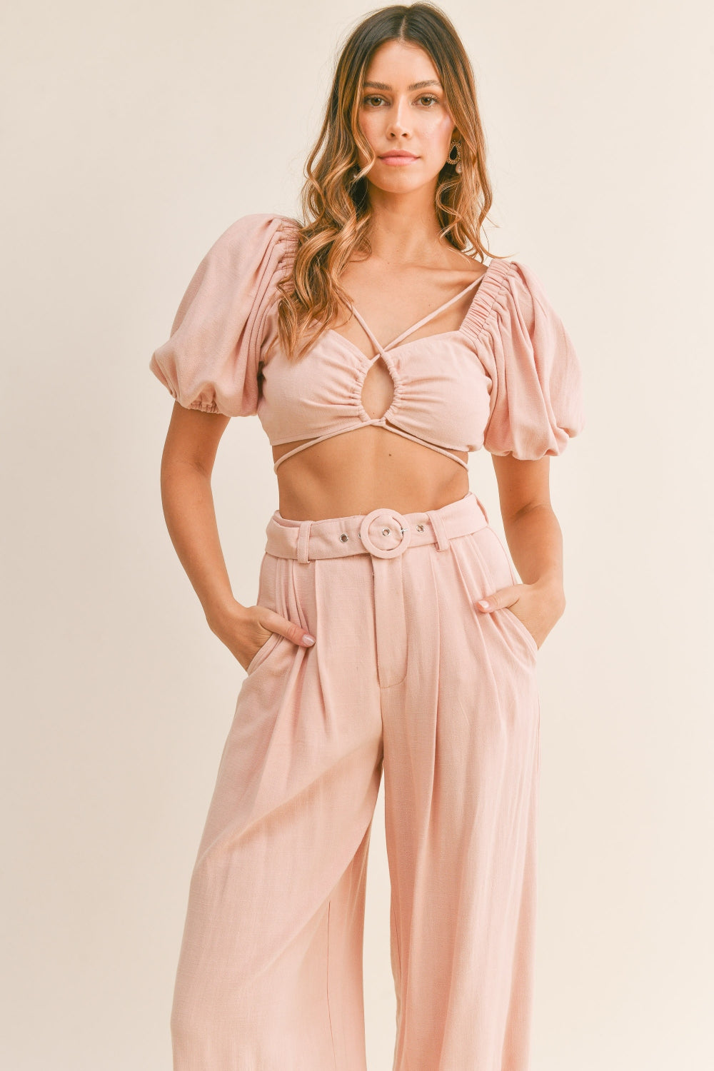 Linen Viscose Crop and Pant Set