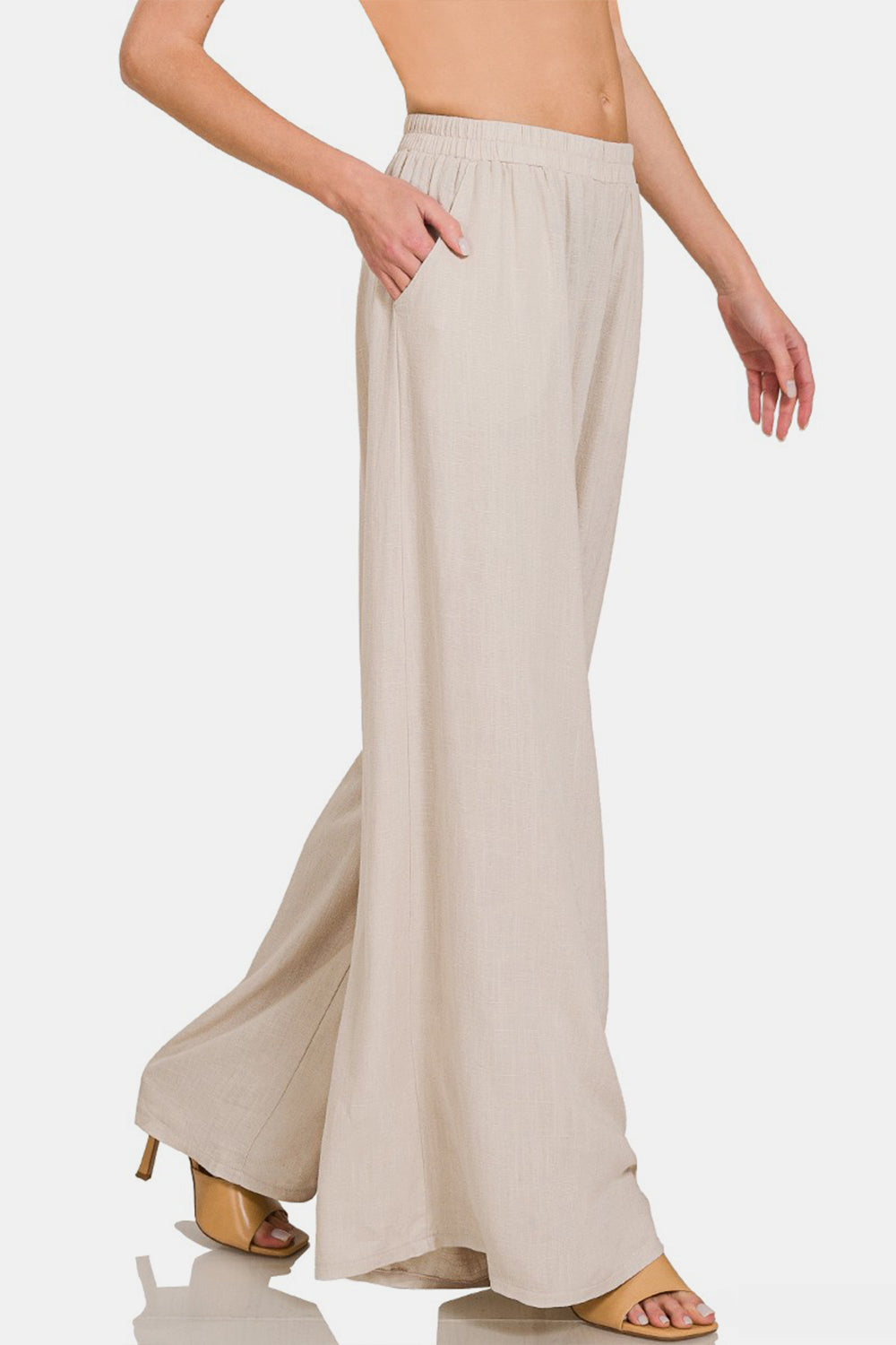 Linen Blend Wide Leg Pants