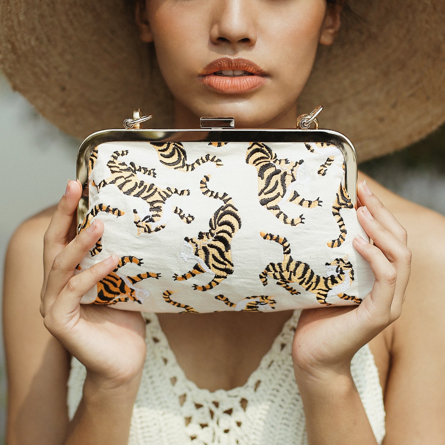 Raw Cotton Tiger Clutch