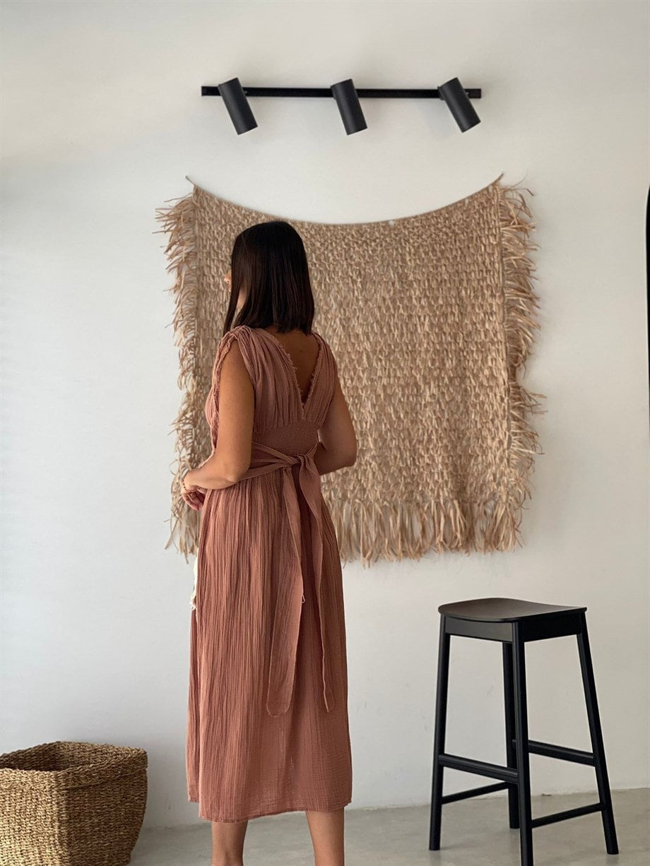 Brown Handcrafted Double Slit Maxi Dress